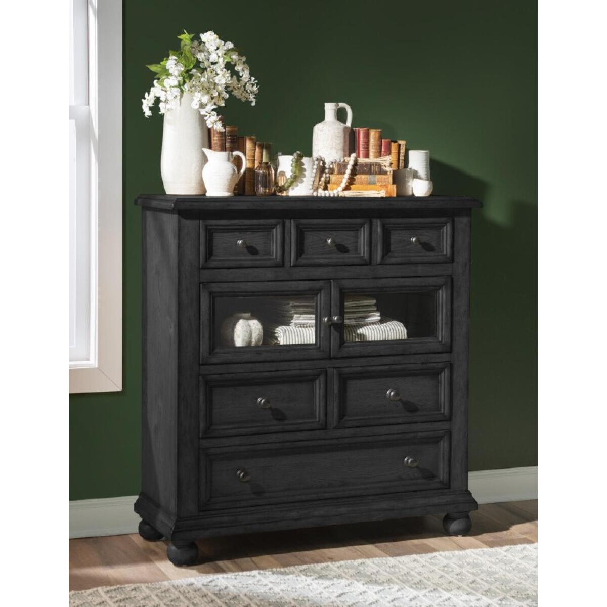 Glass Door 6 Drawer Chest Chests Black 6
