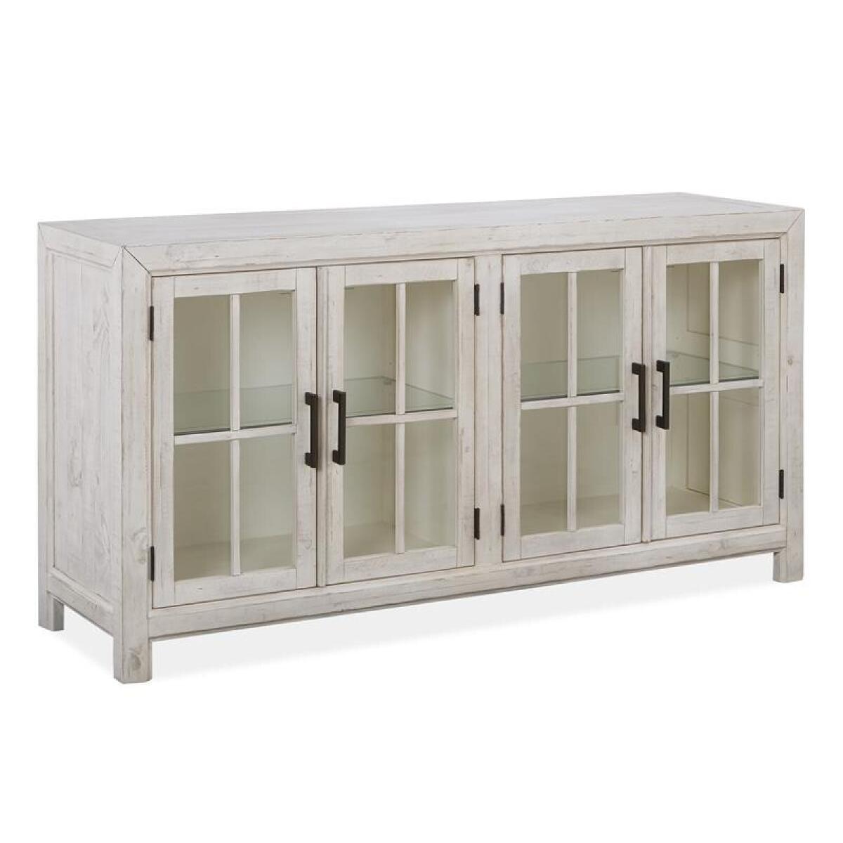 Bronwyn Buffet Curio Dining Storage Alabaster, Toasted Nutmeg, Antique Brass w/Pewter Overlay, Baja Natural Fabric 9