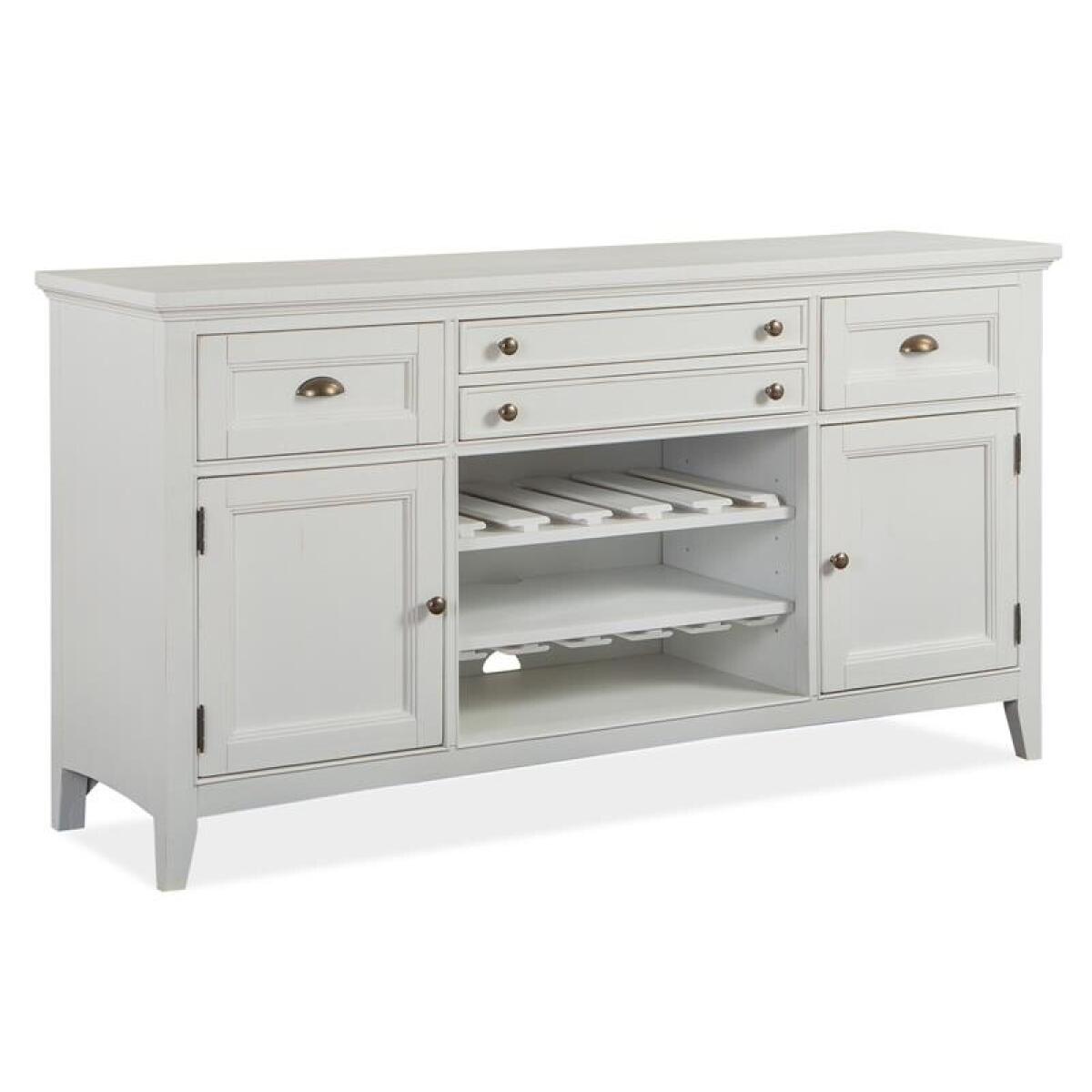 Heron Cove Buffet Dining Storage Chalk White, Dovetail Grey, Aged Pewter Metal, Baja Fog Fabric 7