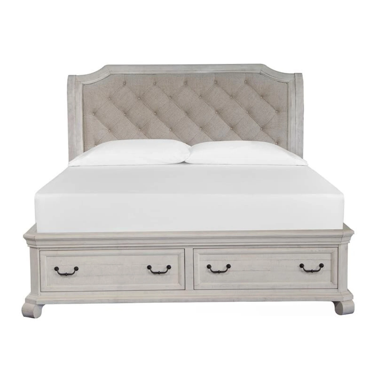 Bronwyn Wood Queen/King Bed Rails for Storage Footboard SU Bed Parts Alabaster and Toasted Nutmeg and Baja Natural Fabric 4