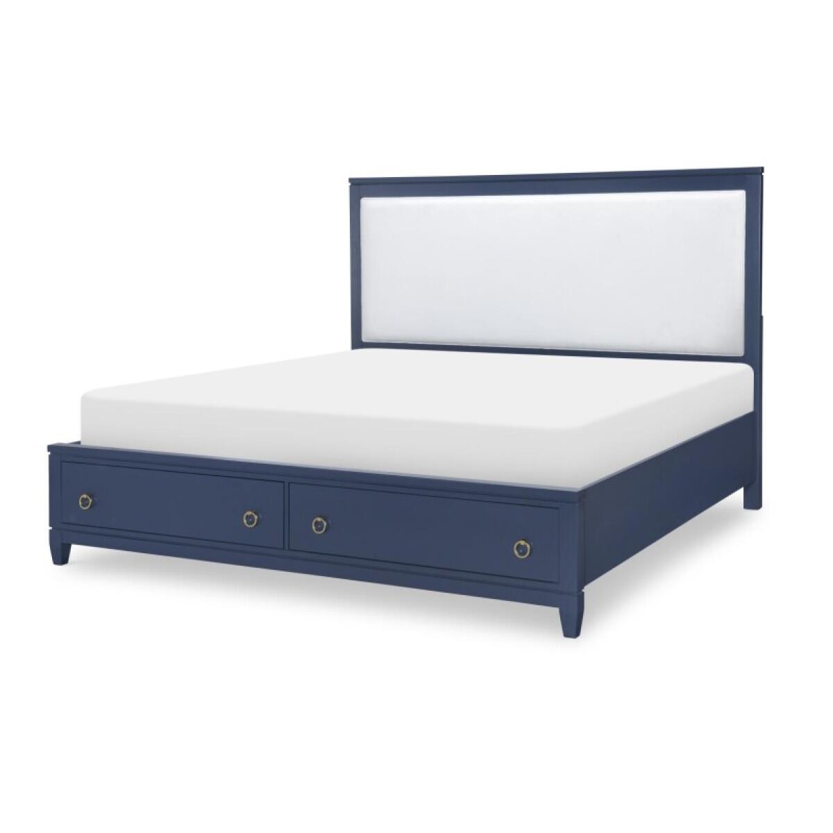 Complete Upholstered Bed W Storage King 6/0 Blue Finish - Image 2