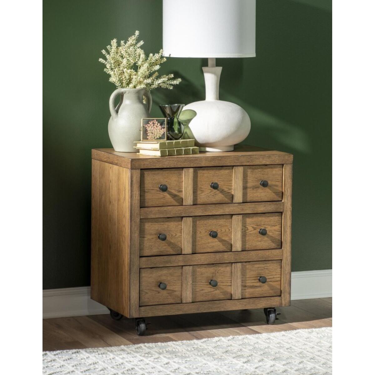 Nightstand 3 Drw W/ Casters Barnwood Oak CLH4010-3100 - Image 3