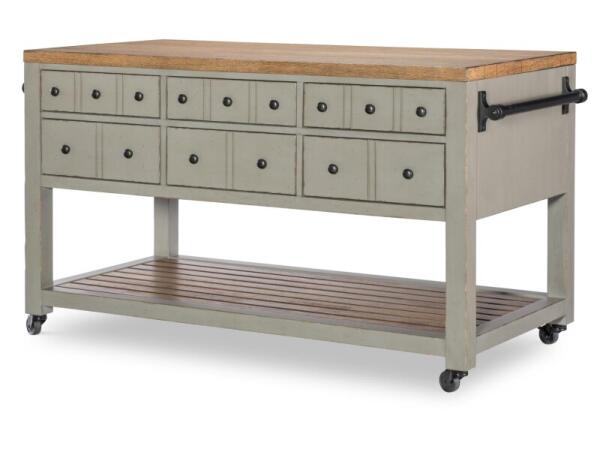 Kitchen Island 6 Drw W/casters Dining Storage Barnwood Oak And Northern Moss