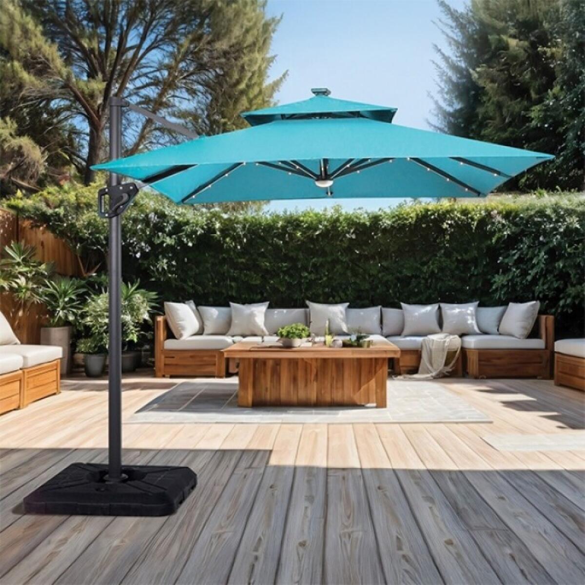 1485d2249bad3390d52de1b08905fdce Xico 8 Ft Square Umbrella w/ Double Top w/ LED Light + 37" Large Base - Image 1