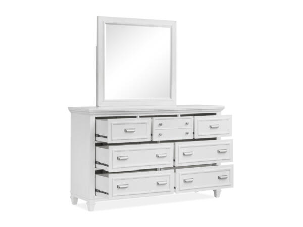 Drawer Dresser_White with Landscape Mirror_White Dressers Dressers