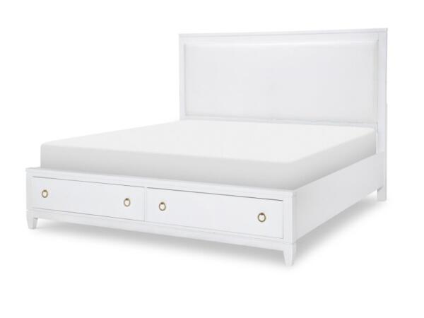Complete Upholstered Bed W Storage Cal King 6/0 White Finish Beds Beds
