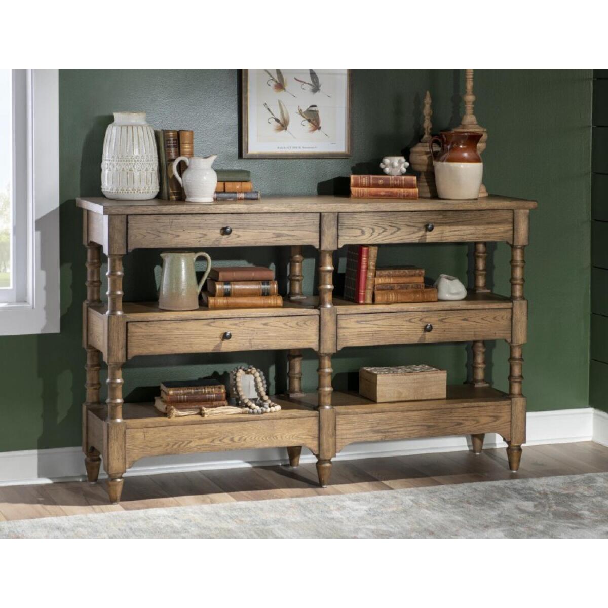 Vintage Market AT Turned Leg Console Storage Table 4 Drw Barnwood Oak CLH4010-706 - Image 4