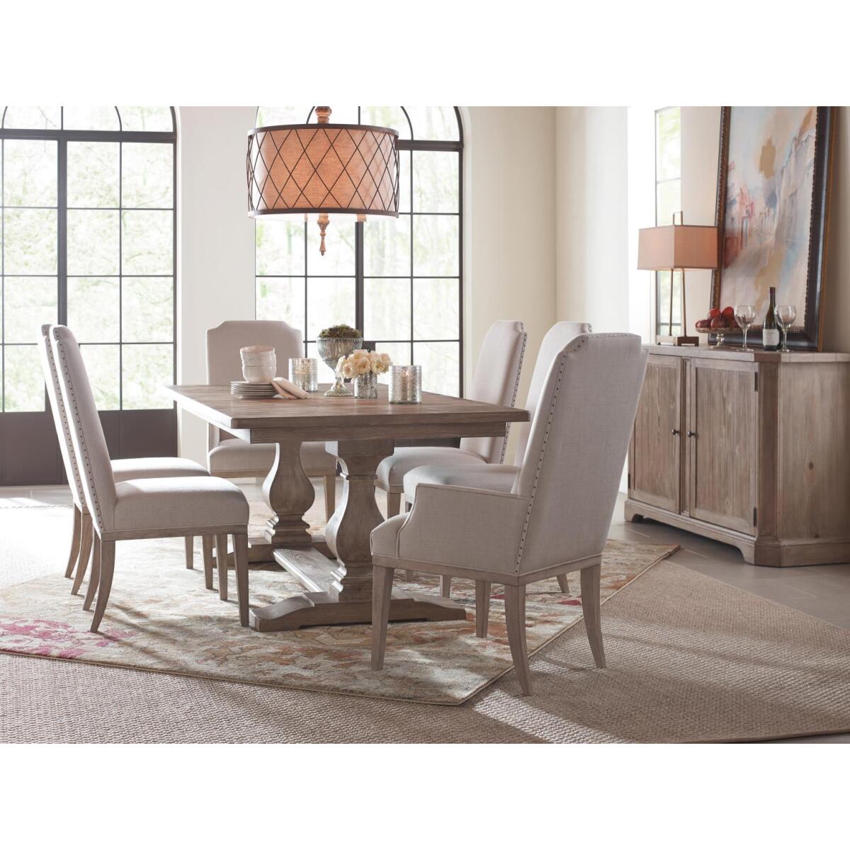 Complete Rect. Trestle Table Dining Sets Brown 5