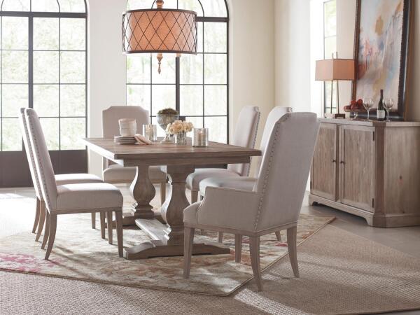 Complete Rect. Trestle Table Dining Sets Brown 16