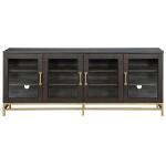 Lindon Large Console Entertainment Stands Belgian Wheat and Coffee Bean, Burnished Brass, Clear Glass
