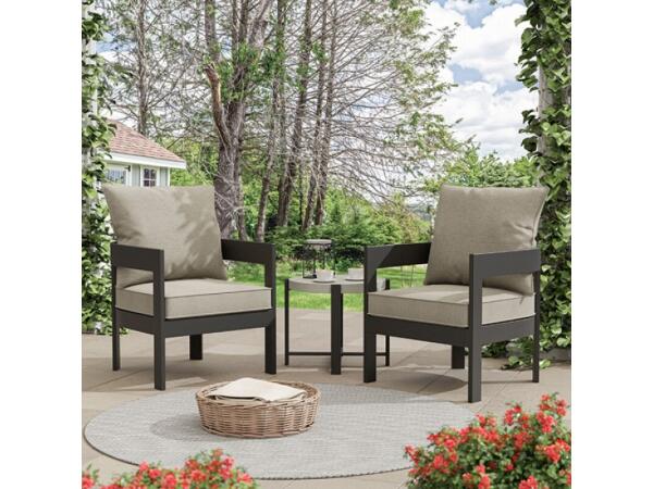 Lotus 3-PC Patio Set Outdoor Sets Black/Light Brown