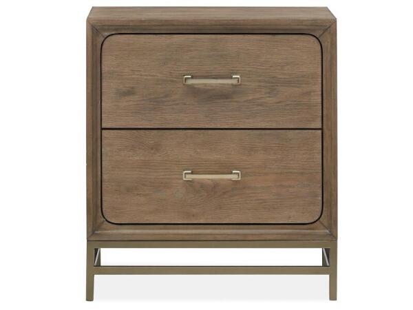 Lindon Drawer Nightstand Nightstands Belgian Wheat and Coffee Bean, Burnished Brass, Sauve Blanco Fabric, Sauve Pebble Fabric