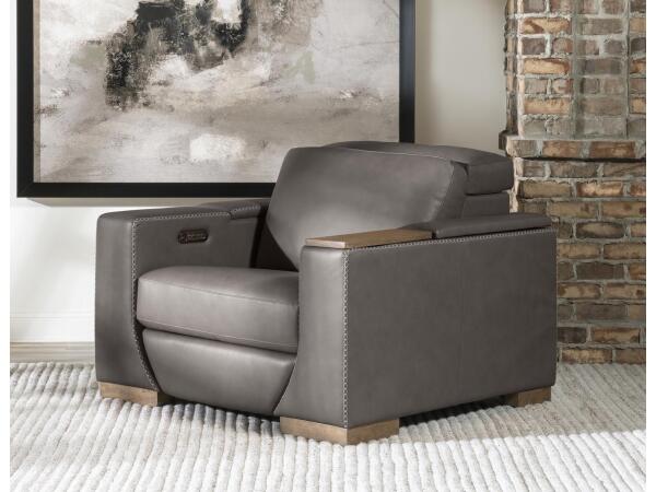 Swivel Chair W/rachet Headrest, Storage Arm, Wood Swivel Top, Power Grommet, And Ipad Holder Sectionals Gray