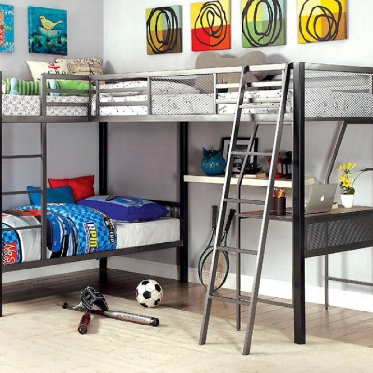 Ballarat L-shaped Triple Twin Bunk Bed Youth Beds Furniture of America 4