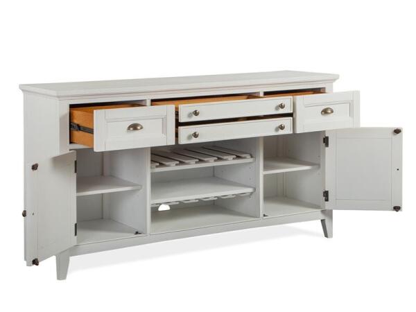 Heron Cove Buffet Dining Storage Chalk White, Dovetail Grey, Aged Pewter Metal, Baja Fog Fabric 10