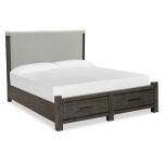 Plum Creek - Black Wood Queen Panel Bed Upholstered Headboard KD