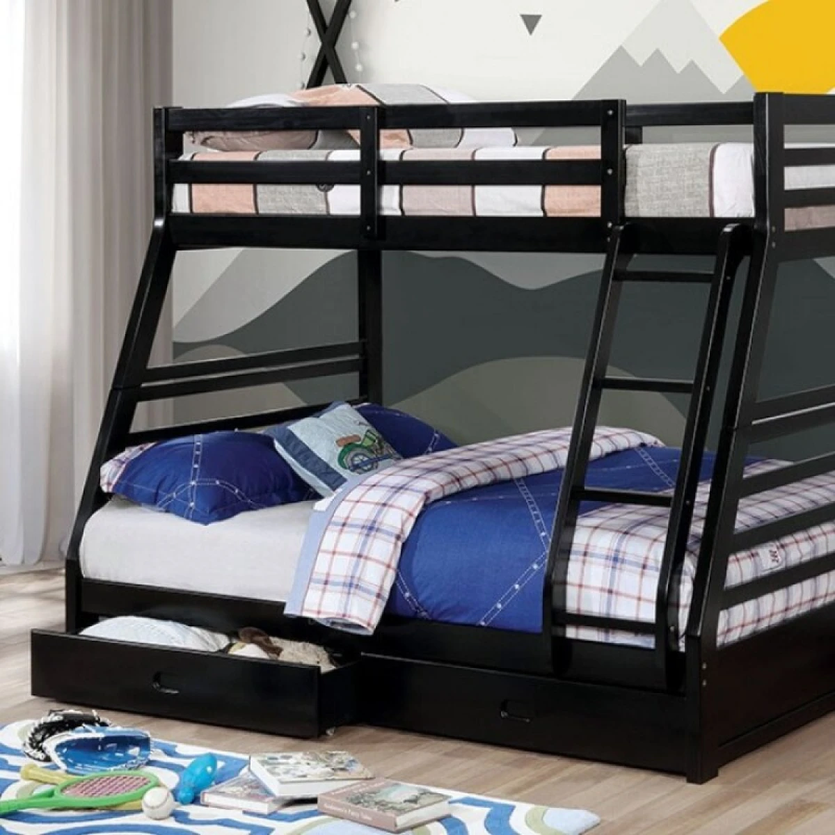 California Twin/Full Bunk Bed Youth Beds Black 4