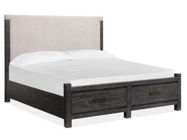 Plum Creek - Black Complete Cal.King Panel Storage Bed w/Upholstered Headboard - Image 7