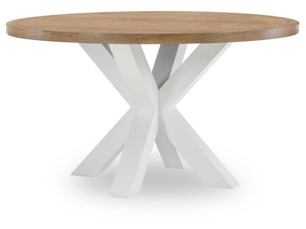 Complete Round Dining Table Dining Tables Dark Oak Tops, Natural White Base, Aged Black Accents