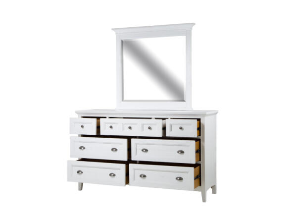Drawer Dresser with Landscape Mirror Dressers Chalk White and Dovetail Grey