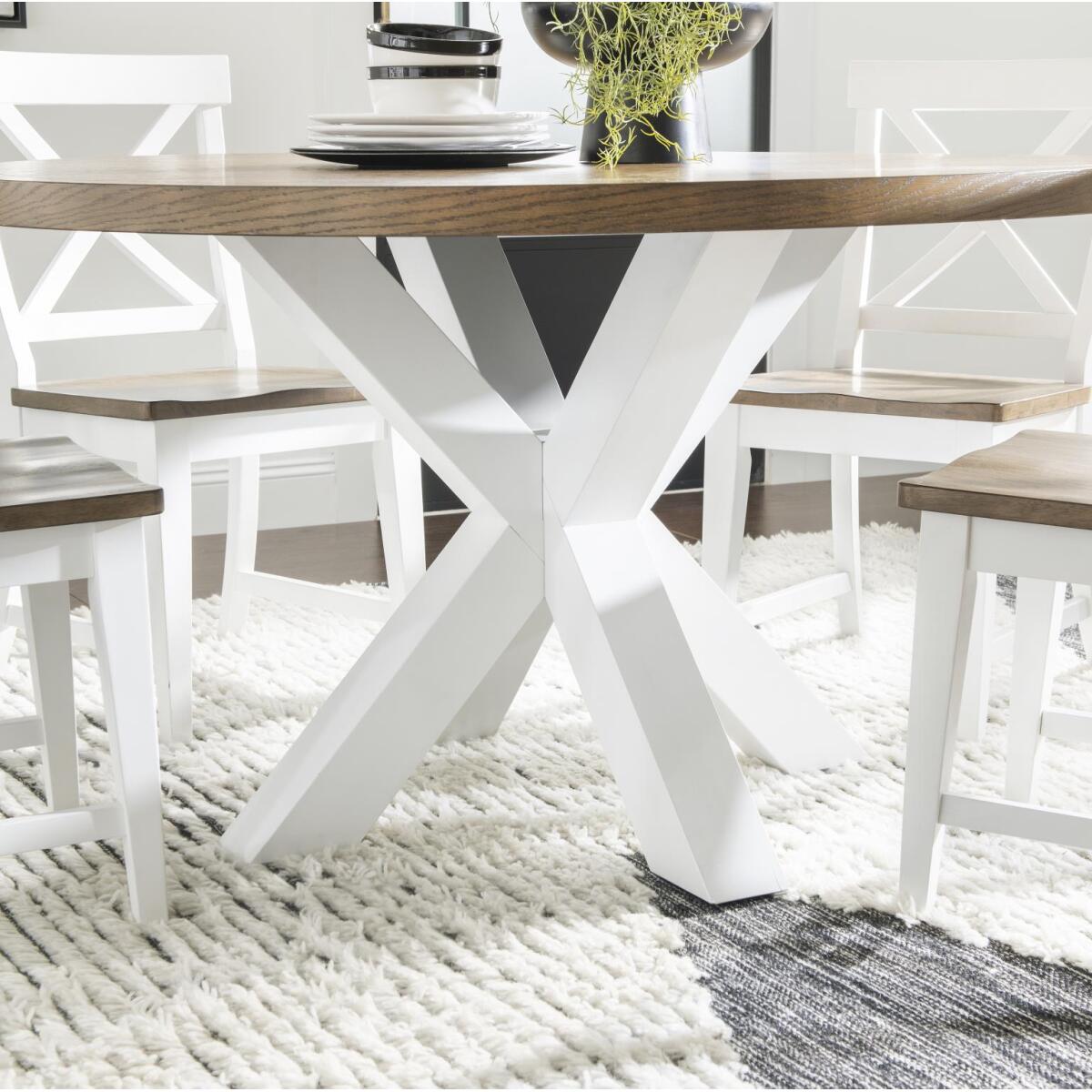 Complete Round Dining Table Dining Tables Dark Oak Tops, Natural White Base, Aged Black Accents 9