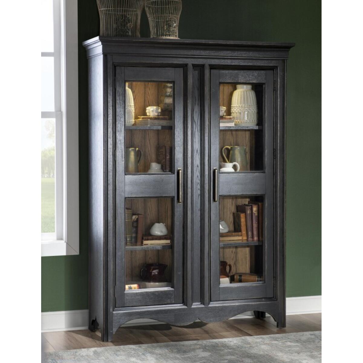 Glass Front Display Cabinet Dining Storage Barnwood Oak And Kettle Black 8