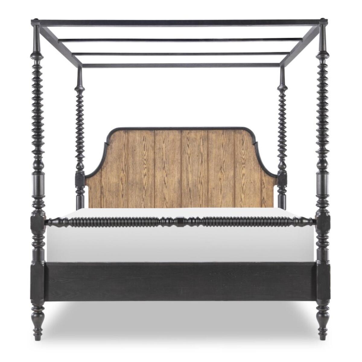 Complete Bobbin Post Canopy Bed 5/0 Queen Beds Barnwood Oak And Kettle Black 5