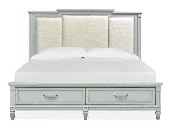 Glenbrook Wood Queen Panel Bed Upholstered Headboard KD