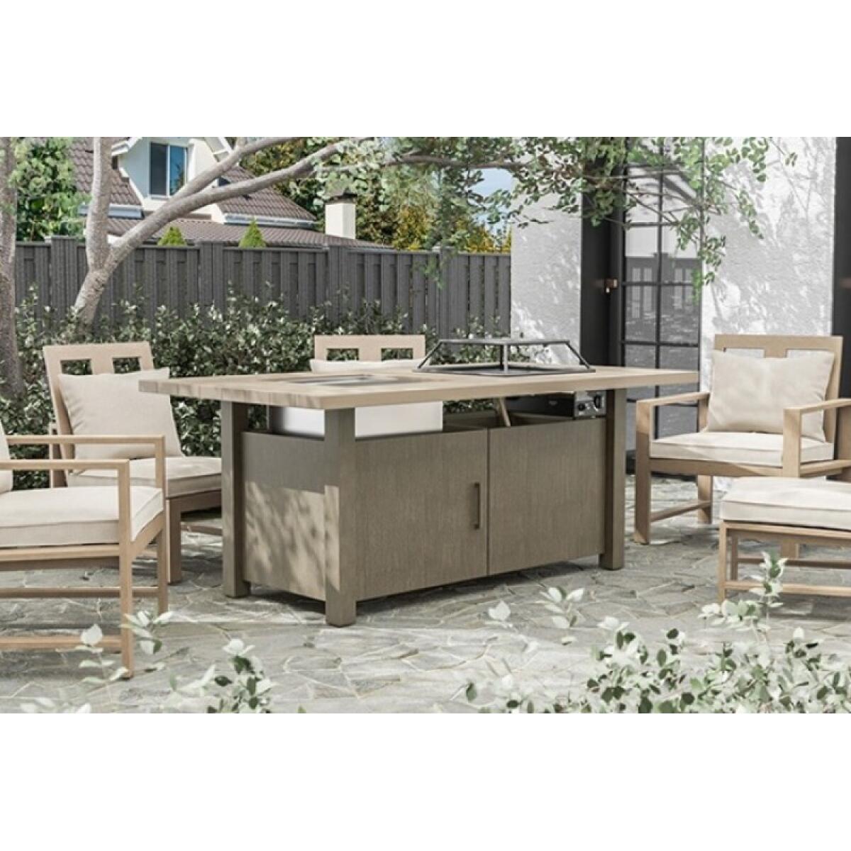 Bordeaux Dining Table w/ Fire Pit & Cooler Outdoor Dining Tables Brown 5