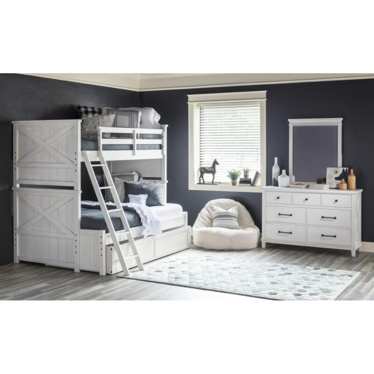 Complete Twin Over Full Bunk Bed White Finish Youth Beds Aged White 6