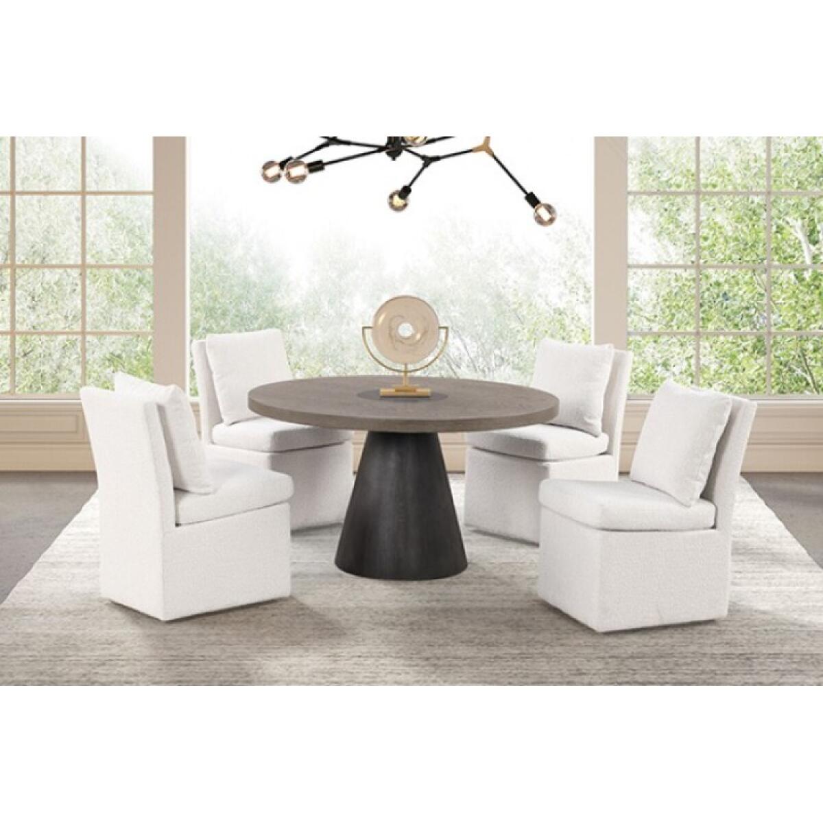 Broager 5 Pc Dining Table Set (Light Gray Caster Chairs) Dining Sets Brown 5