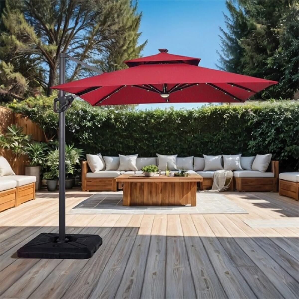 54880095e801d42c112c944151e21558 Xico 8 Ft Square Umbrella w/ Double Top w/ LED Light + 37" Large Base - Image 1