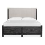 Plum Creek - Black Complete King Panel Storage Bed w/Upholstered Headboard