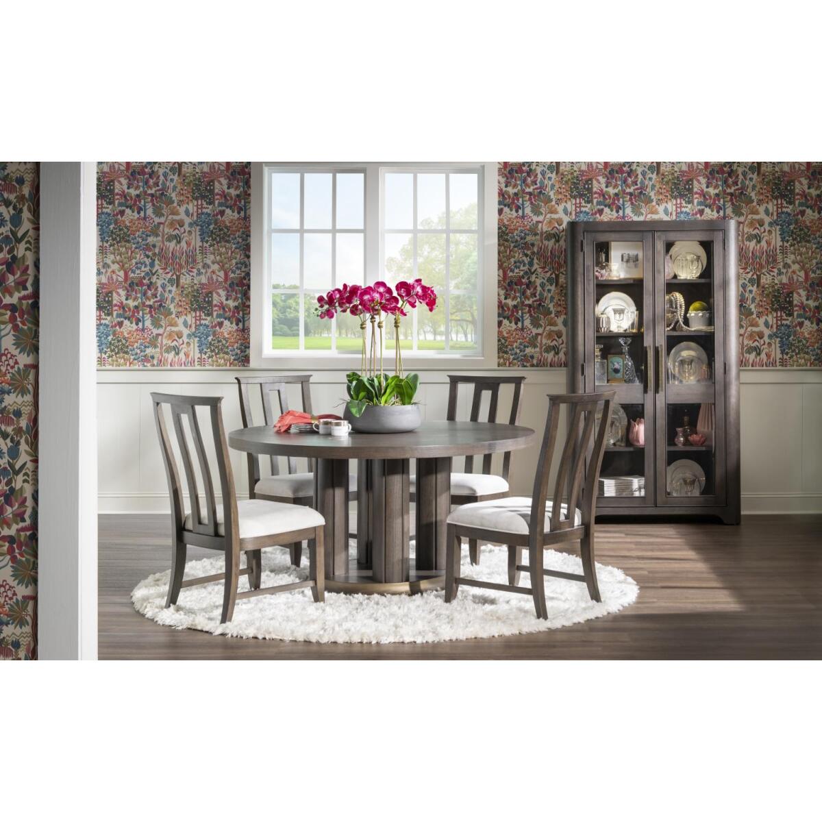 Complete Round Dining Table, 4x Wood Side Chair Dining Sets Brown 4