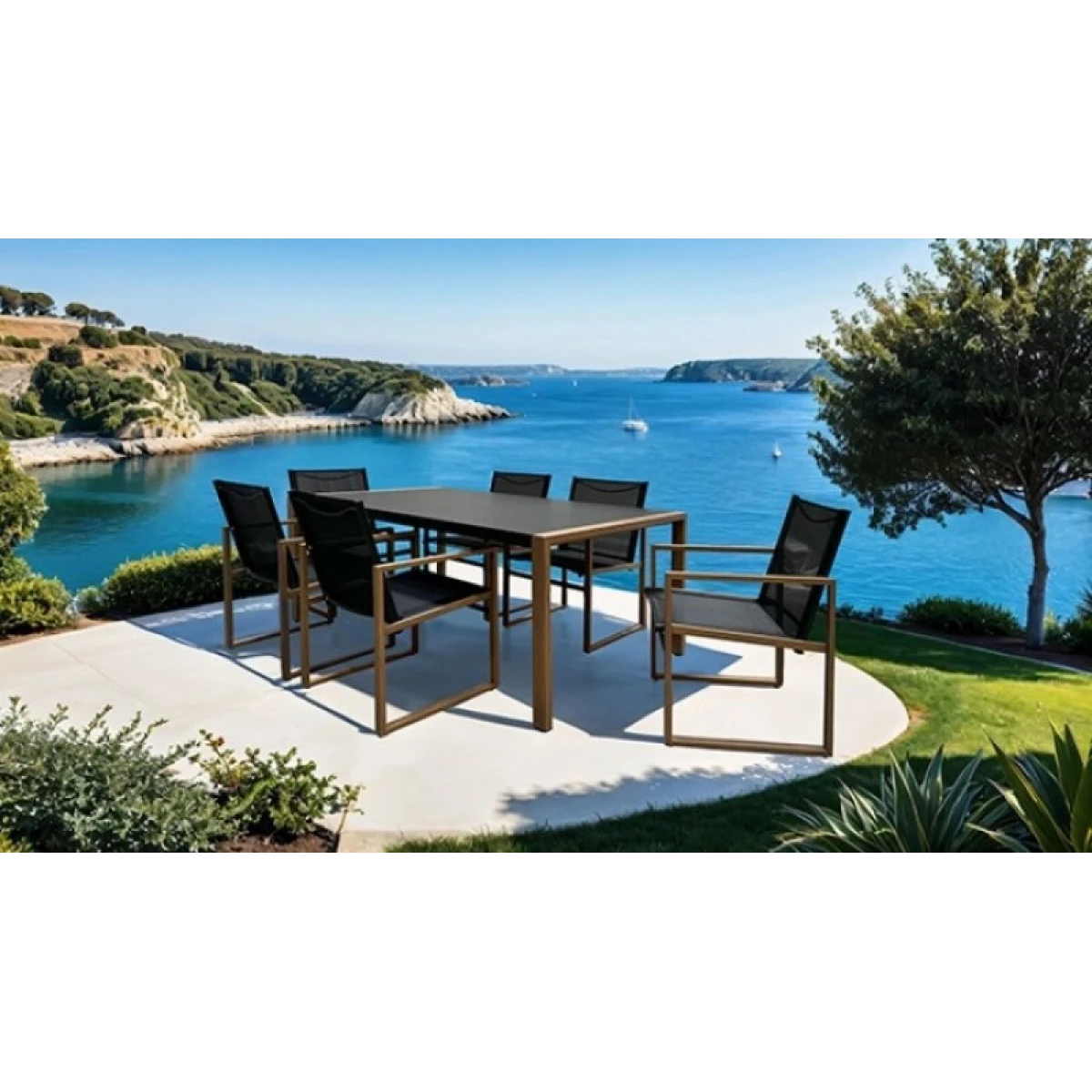 Oswego 8 Pc. Outdoor Dining Set Outdoor Sets Black/Natural 5