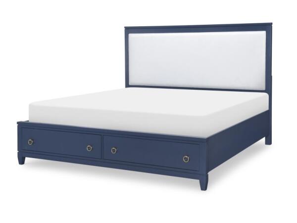 Complete Upholstered Bed W Storage Queen 5/0 Blue Finish Beds Beds