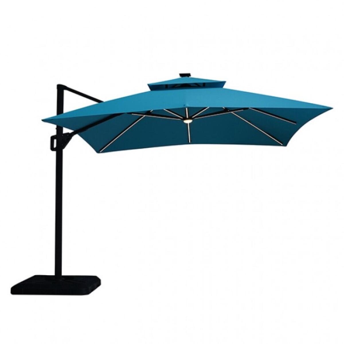 Aurora 10 Ft Square Umbrella w/ Double Top w/ LED + 37″ Large Base Outdoor Accessories Blue 4