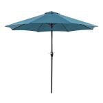 Soli 9′ Outdoor Umbrella w/ Auto Tilt + 21″ Round Base Outdoor Accessories Blue 9