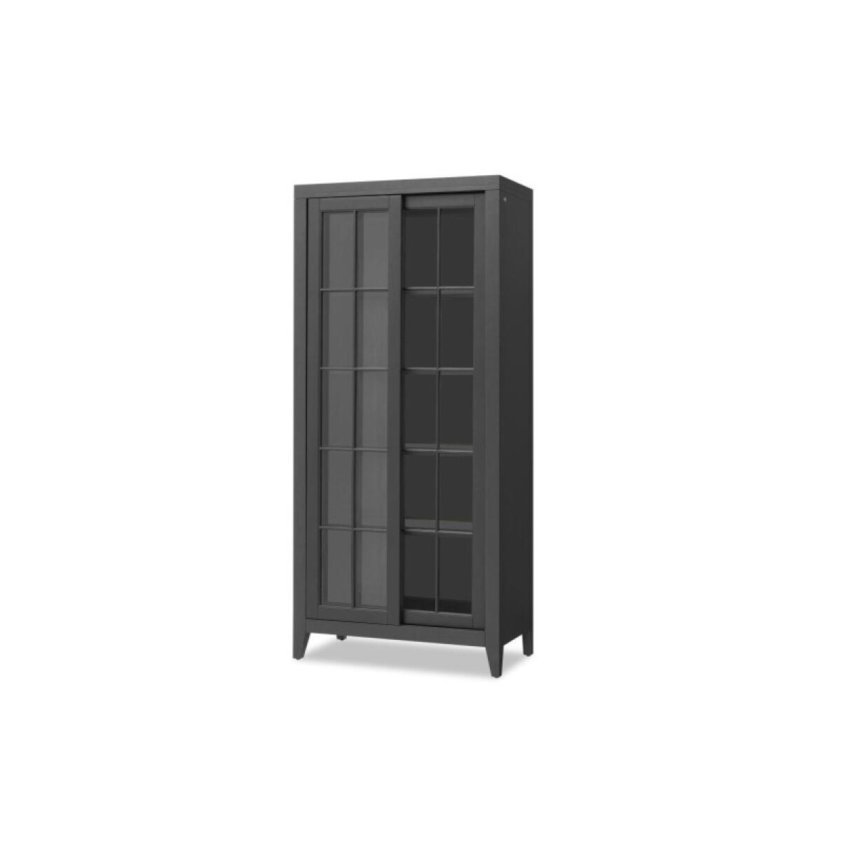 Sliding Door Display Cabinet Dining Storage Black 4