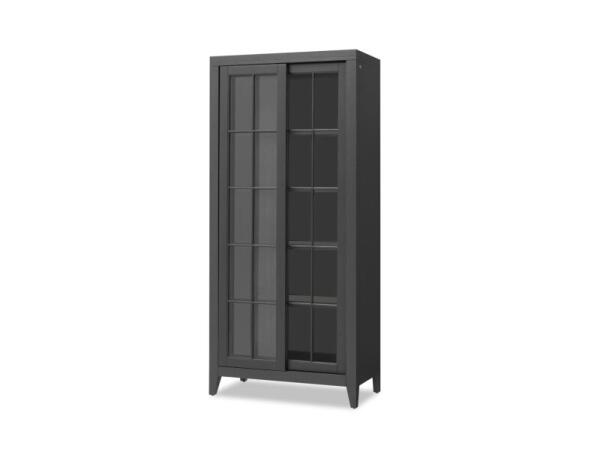 Sliding Door Display Cabinet Dining Storage Black
