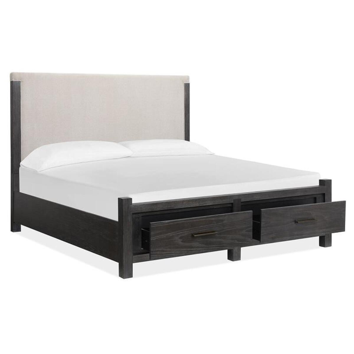 Plum Creek - Black Complete King Panel Storage Bed w/Upholstered Headboard - Image 4