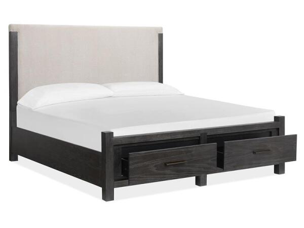 Plum Creek - Black Complete King Panel Storage Bed w/Upholstered Headboard - Image 4