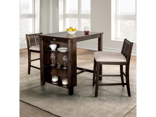 Lescles 3 Pc Counter Ht Set (1 Table + 2 Chairs) Dining Sets Brown