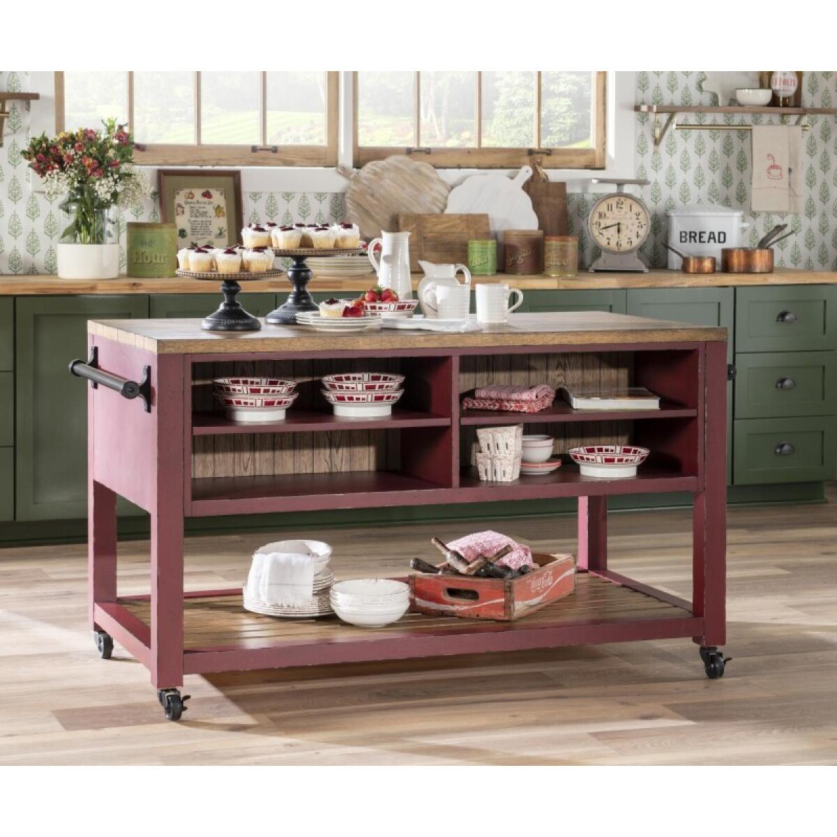 Kitchen Island 6 Drw W/casters Dining Storage Barnwood Oak And Spiced Apple 8