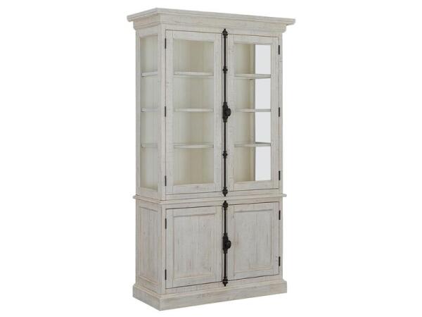 Bronwyn Dining Cabinet Dining Storage Alabaster, Toasted Nutmeg, Antique Brass w/Pewter Overlay, Baja Natural Fabric 18