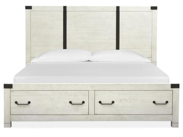 Chesters Mill Wood King Panel Bed Storage Footboard SU Bed Parts Alabaster and Aged Iron