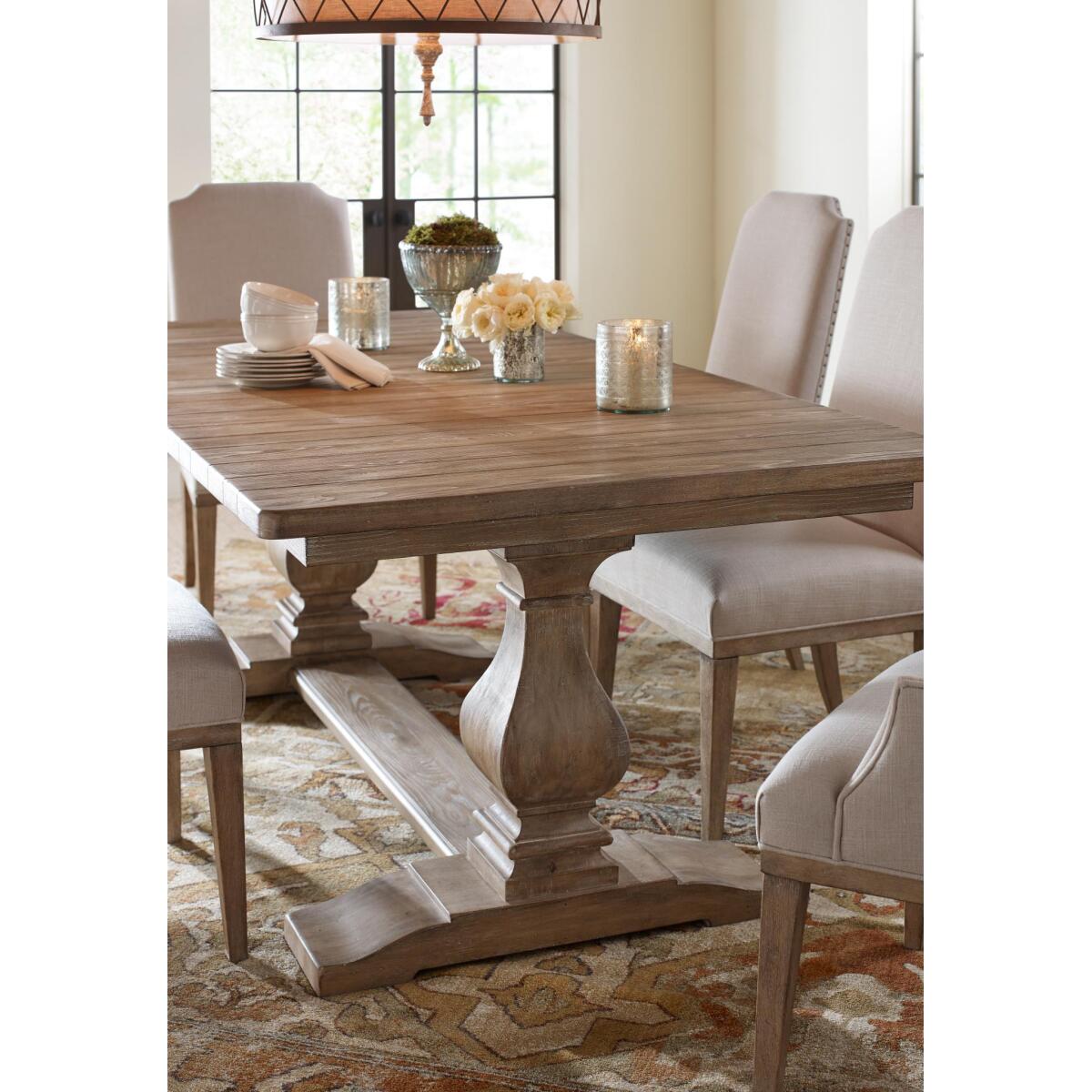 Complete Rect. Trestle Table Dining Sets Brown 7