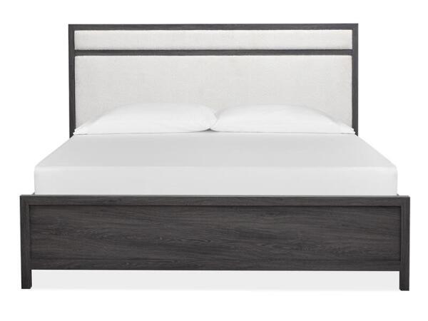 Merrifield - Black Wood Queen Panel Bed Upholstered Headboard KD