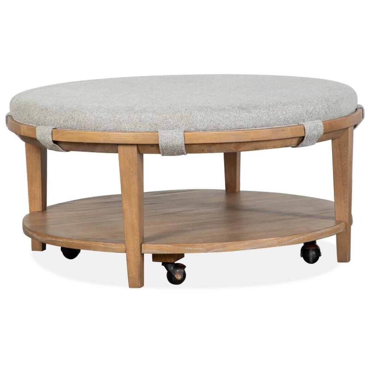 Lindon T5570-45G Round Cocktail Table w/Grey Uph. Top & Casters - Image 2