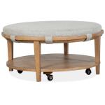 Lindon Round Cocktail Table w/Grey Uph. Top & Casters